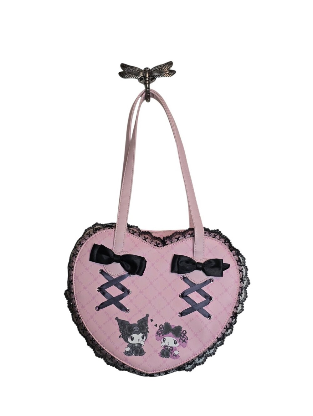 Hot Topic My Melody Kuromi Heart Shoulder Bag Pink Black Lace Sanrio